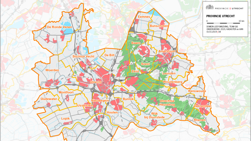 provincie Utrecht topografie en gemeentegrenzen (jan 2019)