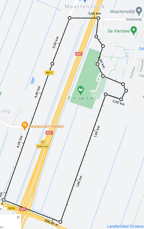 kaartje met de omleidingsroute voor (brom)fietsers in Maartensdijk in de periode 2-15 juli 2021