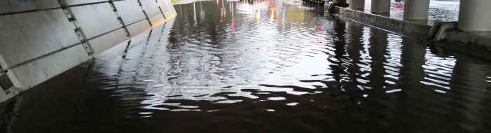 Wateroverlast op de Leusderweg (N227) in Leusden na heftige regenval in februari 2022