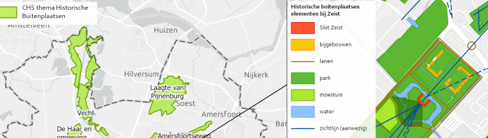 Screenshot van kaart met historische buitenplaatsen