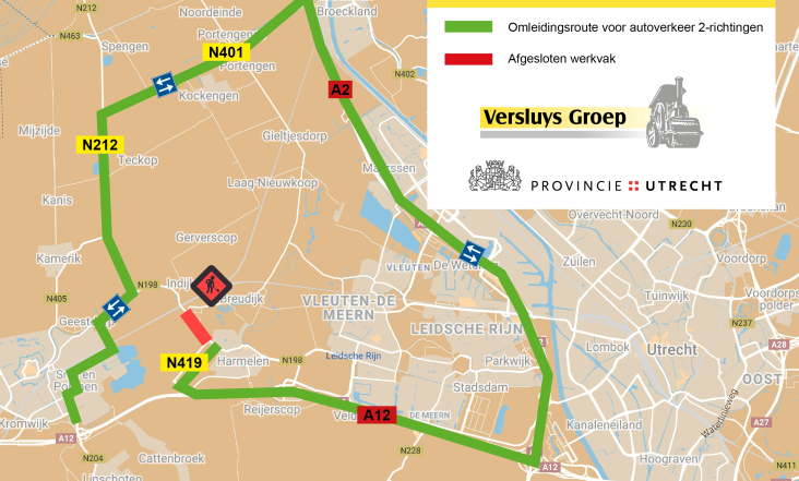 Afbeelding omleidingskaart doorgaand verkeer N198 Harmelen