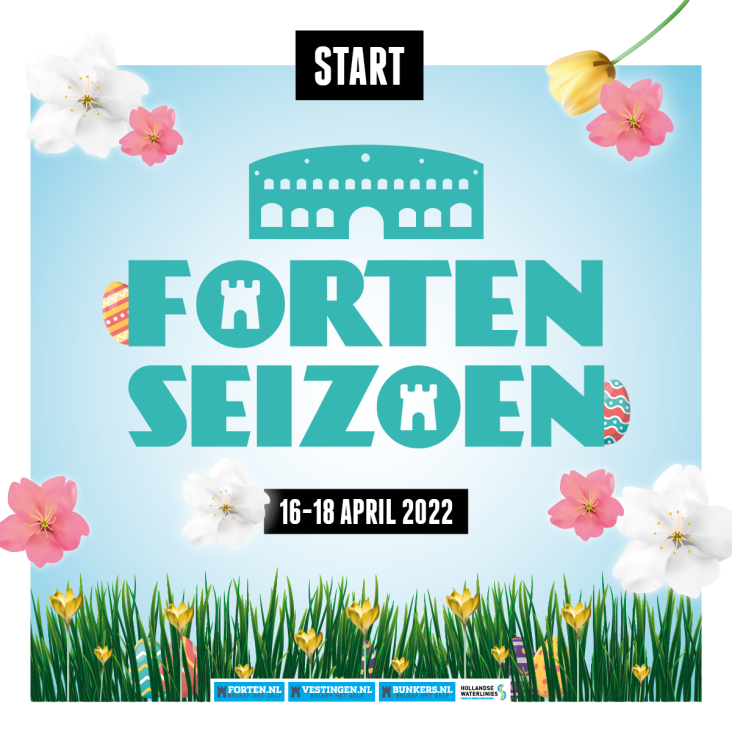 Banner met de tekst: Start fortenseizoen 16-18 april 2022