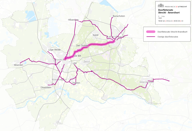 Doorfietsroute tussen Utrecht en Amersfoort