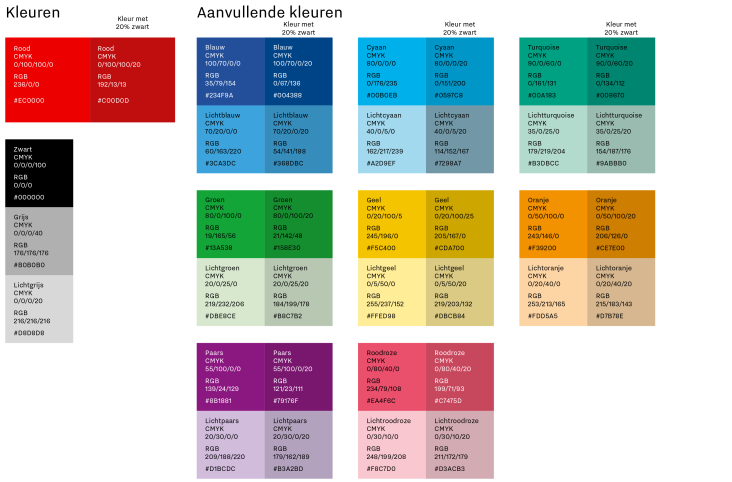 de huisstijlkleuren van de provincie Utrecht met exacte kleurcodes