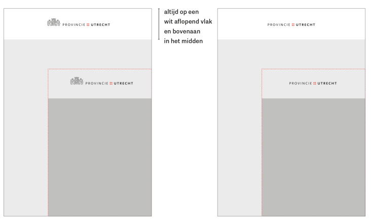 weergave van de plaatsing van het provincielogo, in een wit vlak bovenaan een document.