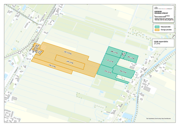 Kaart met percelen in eigendom van de provincie die meegaan in de kavelruil (19-07-2023)