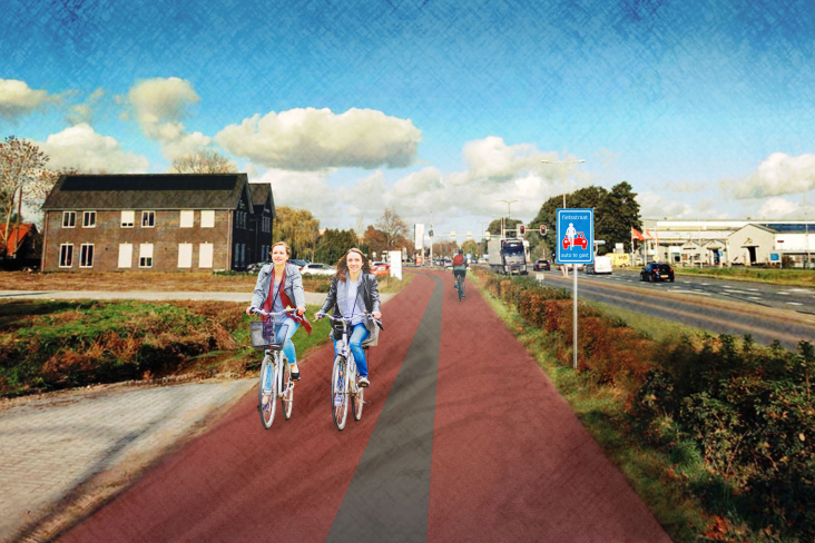 Visual toekomstige doorfietsroute parallelweg Amersfoortseweg in Bunschoten