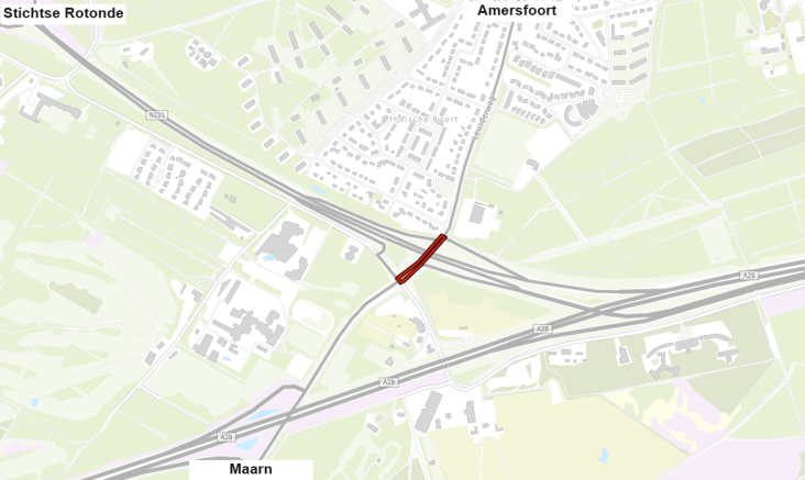 Kaart van afsluiting N227 in Amersfoort jan/feb 2024
