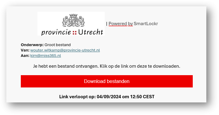 Screenshot e-mail van Smartlockr met daarin rode downloadknop 