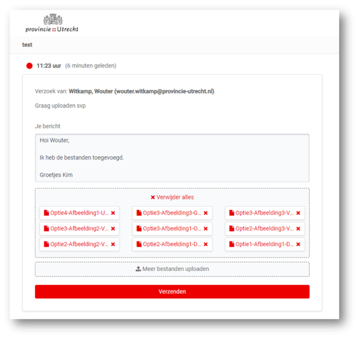 Screenshot van conceptbericht met toegevoegde bestanden