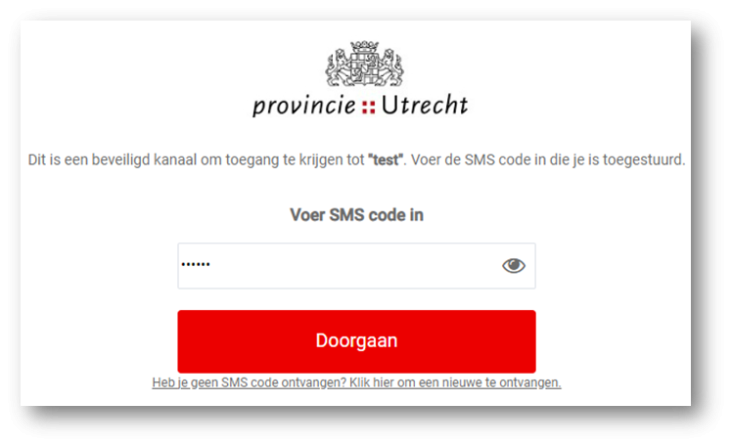 Screenshot invoeren sms-code voor toegang tot beveiligd bericht
