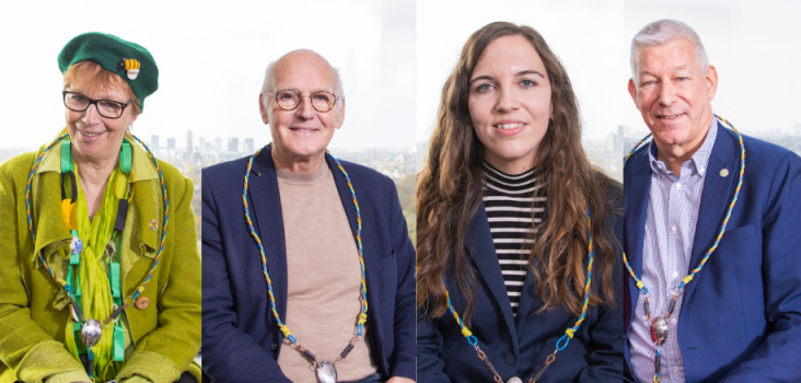 Klimaatburgemeesters Noelle Sant, Hans Dam, Vera Penthum en Ton Jansen