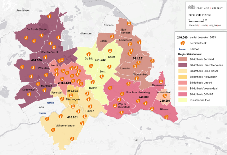 Locaties van bibliotheken in de provincie Utrecht