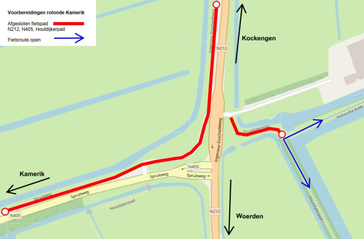 Kaart afsluiting fietspad Kamerik