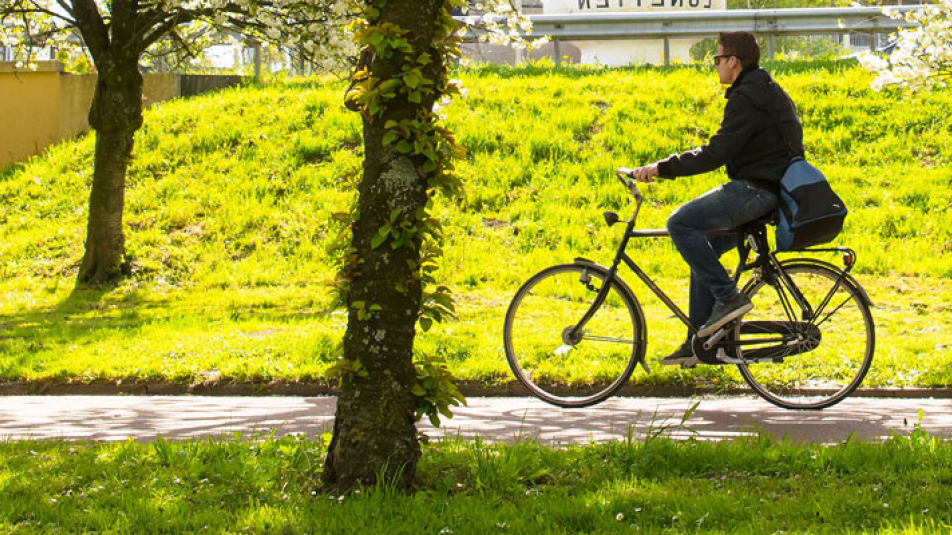 man fiets in park