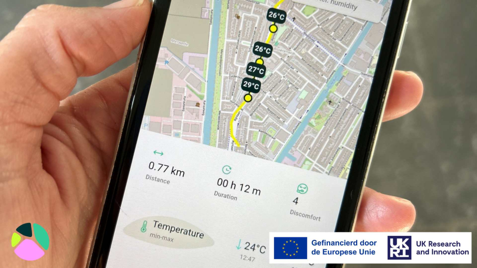 Datapunten uit het onderzoek van Groene Buurt, Koele Buurt, op een telefoon. 
